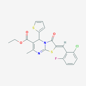 molecular formula C21H16ClFN2O3S2 B416174 ethyl (2Z)-2-[(2-chloro-6-fluorophenyl)methylidene]-7-methyl-3-oxo-5-thiophen-2-yl-5H-[1,3]thiazolo[3,2-a]pyrimidine-6-carboxylate CAS No. 324071-11-6
