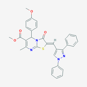 molecular formula C32H26N4O4S B416175 methyl 2-[(1,3-diphenyl-1H-pyrazol-4-yl)methylene]-5-(4-methoxyphenyl)-7-methyl-3-oxo-2,3-dihydro-5H-[1,3]thiazolo[3,2-a]pyrimidine-6-carboxylate 