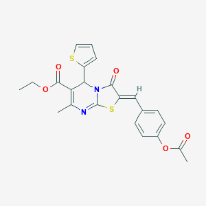 molecular formula C23H20N2O5S2 B416176 ethyl (2Z)-2-[(4-acetyloxyphenyl)methylidene]-7-methyl-3-oxo-5-thiophen-2-yl-5H-[1,3]thiazolo[3,2-a]pyrimidine-6-carboxylate 