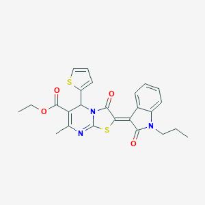molecular formula C25H23N3O4S2 B416179 ethyl (2Z)-7-methyl-3-oxo-2-(2-oxo-1-propylindol-3-ylidene)-5-thiophen-2-yl-5H-[1,3]thiazolo[3,2-a]pyrimidine-6-carboxylate CAS No. 324071-15-0