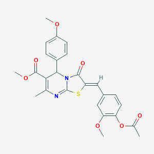 molecular formula C26H24N2O7S B416180 methyl 2-[4-(acetyloxy)-3-methoxybenzylidene]-5-(4-methoxyphenyl)-7-methyl-3-oxo-2,3-dihydro-5H-[1,3]thiazolo[3,2-a]pyrimidine-6-carboxylate 