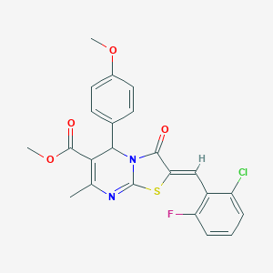molecular formula C23H18ClFN2O4S B416181 methyl (2Z)-2-[(2-chloro-6-fluorophenyl)methylidene]-5-(4-methoxyphenyl)-7-methyl-3-oxo-5H-[1,3]thiazolo[3,2-a]pyrimidine-6-carboxylate CAS No. 1442419-72-8