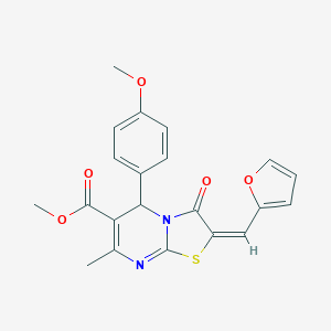 molecular formula C21H18N2O5S B416182 methyl (2E)-2-(furan-2-ylmethylidene)-5-(4-methoxyphenyl)-7-methyl-3-oxo-5H-[1,3]thiazolo[3,2-a]pyrimidine-6-carboxylate CAS No. 5849-69-4