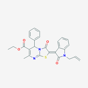 molecular formula C27H23N3O4S B416186 ethyl 2-(1-allyl-2-oxo-1,2-dihydro-3H-indol-3-ylidene)-7-methyl-3-oxo-5-phenyl-2,3-dihydro-5H-[1,3]thiazolo[3,2-a]pyrimidine-6-carboxylate 