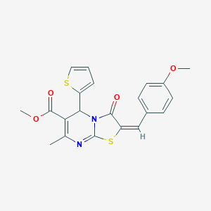 molecular formula C21H18N2O4S2 B416187 methyl 2-(4-methoxybenzylidene)-7-methyl-3-oxo-5-(2-thienyl)-2,3-dihydro-5H-[1,3]thiazolo[3,2-a]pyrimidine-6-carboxylate 