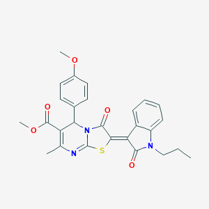 molecular formula C27H25N3O5S B416190 methyl (2Z)-5-(4-methoxyphenyl)-7-methyl-3-oxo-2-(2-oxo-1-propylindol-3-ylidene)-5H-[1,3]thiazolo[3,2-a]pyrimidine-6-carboxylate CAS No. 324074-03-5