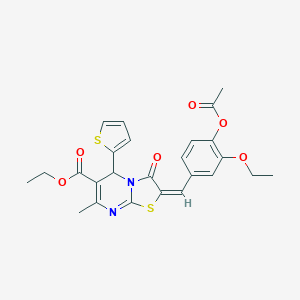 molecular formula C25H24N2O6S2 B416191 ethyl 2-[4-(acetyloxy)-3-ethoxybenzylidene]-7-methyl-3-oxo-5-(2-thienyl)-2,3-dihydro-5H-[1,3]thiazolo[3,2-a]pyrimidine-6-carboxylate 