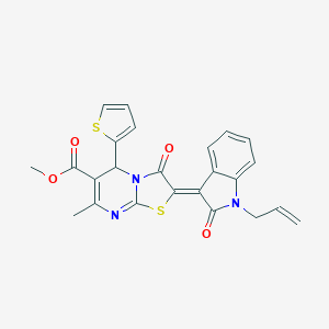 molecular formula C24H19N3O4S2 B416192 methyl (2Z)-7-methyl-3-oxo-2-(2-oxo-1-prop-2-enylindol-3-ylidene)-5-thiophen-2-yl-5H-[1,3]thiazolo[3,2-a]pyrimidine-6-carboxylate CAS No. 324542-44-1