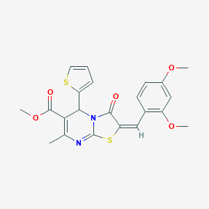 molecular formula C22H20N2O5S2 B416194 methyl 2-(2,4-dimethoxybenzylidene)-7-methyl-3-oxo-5-(2-thienyl)-2,3-dihydro-5H-[1,3]thiazolo[3,2-a]pyrimidine-6-carboxylate 