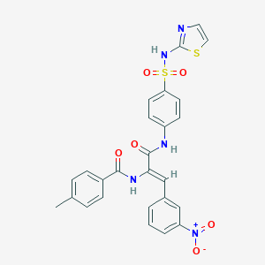molecular formula C26H21N5O6S2 B416196 N-[2-{3-nitrophenyl}-1-({4-[(1,3-thiazol-2-ylamino)sulfonyl]anilino}carbonyl)vinyl]-4-methylbenzamide 