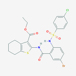 molecular formula C24H22BrClN2O5S2 B416213 Ethyl 2-[(5-bromo-2-{[(4-chlorophenyl)sulfonyl]amino}benzoyl)amino]-4,5,6,7-tetrahydro-1-benzothiophene-3-carboxylate 