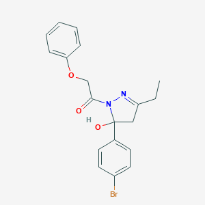 molecular formula C19H19BrN2O3 B416219 5-(4-bromophenyl)-3-ethyl-1-(phenoxyacetyl)-4,5-dihydro-1H-pyrazol-5-ol 