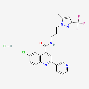 molecular formula C23H20Cl2F3N5O B4162245 6-chloro-N-{3-[5-methyl-3-(trifluoromethyl)-1H-pyrazol-1-yl]propyl}-2-(3-pyridinyl)-4-quinolinecarboxamide hydrochloride 
