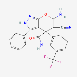 molecular formula C21H12F3N5O2 B4162434 6'-氨基-2-氧代-3'-苯基-7-(三氟甲基)-1,2-二氢-1'H-螺[吲哚-3,4'-吡喃[2,3-c]吡唑]-5'-碳腈 