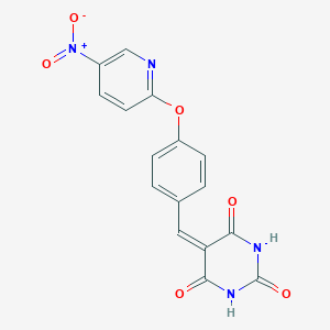 molecular formula C16H10N4O6 B416244 5-[4-(5-Nitro-pyridin-2-yloxy)-benzylidene]-pyrimidine-2,4,6-trione 