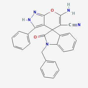 6'-amino-1-benzyl-2-oxo-3'-phenyl-1,2-dihydro-1'H-spiro[indole-3,4'-pyrano[2,3-c]pyrazole]-5'-carbonitrile