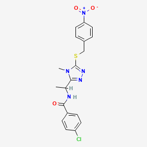 molecular formula C19H18ClN5O3S B4162564 4-chloro-N-(1-{4-methyl-5-[(4-nitrobenzyl)thio]-4H-1,2,4-triazol-3-yl}ethyl)benzamide 
