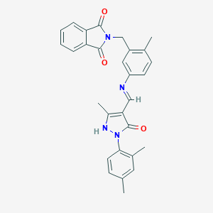 molecular formula C29H26N4O3 B416278 2-[5-({(E)-[1-(2,4-dimethylphenyl)-3-methyl-5-oxo-1,5-dihydro-4H-pyrazol-4-ylidene]methyl}amino)-2-methylbenzyl]-1H-isoindole-1,3(2H)-dione 