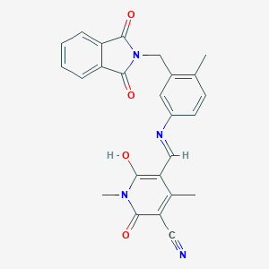 molecular formula C25H20N4O4 B416292 5-({3-[(1,3-dioxo-1,3-dihydro-2H-isoindol-2-yl)methyl]-4-methylanilino}methylene)-1,4-dimethyl-2,6-dioxo-1,2,5,6-tetrahydro-3-pyridinecarbonitrile 