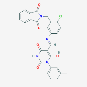 molecular formula C27H19ClN4O5 B416296 5-({4-chloro-3-[(1,3-dioxo-1,3-dihydro-2H-isoindol-2-yl)methyl]anilino}methylene)-1-(3-methylphenyl)-2,4,6(1H,3H,5H)-pyrimidinetrione 
