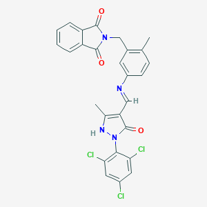 molecular formula C27H19Cl3N4O3 B416300 2-[2-methyl-5-({[3-methyl-5-oxo-1-(2,4,6-trichlorophenyl)-1,5-dihydro-4H-pyrazol-4-ylidene]methyl}amino)benzyl]-1H-isoindole-1,3(2H)-dione 