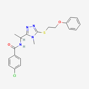 molecular formula C20H21ClN4O2S B4163051 4-chloro-N-(1-{4-methyl-5-[(2-phenoxyethyl)thio]-4H-1,2,4-triazol-3-yl}ethyl)benzamide 