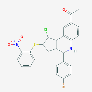 molecular formula C26H22BrClN2O3S B416326 1-[4-(4-bromophenyl)-1-chloro-2-({2-nitrophenyl}sulfanyl)-2,3,3a,4,5,9b-hexahydro-1H-cyclopenta[c]quinolin-8-yl]ethanone 