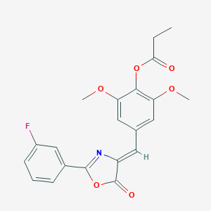 molecular formula C21H18FNO6 B416363 4-[(2-(3-fluorophenyl)-5-oxo-1,3-oxazol-4(5H)-ylidene)methyl]-2,6-dimethoxyphenyl propionate 