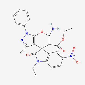 ethyl 6'-amino-1-ethyl-3'-methyl-5-nitro-2-oxo-1'-phenyl-1,2-dihydro-1'H-spiro[indole-3,4'-pyrano[2,3-c]pyrazole]-5'-carboxylate