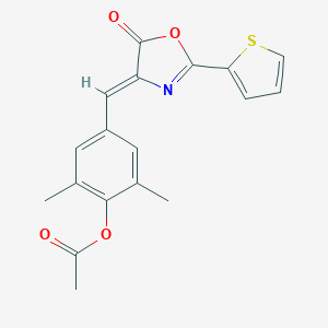 molecular formula C18H15NO4S B416366 2,6-dimethyl-4-[(5-oxo-2-(2-thienyl)-1,3-oxazol-4(5H)-ylidene)methyl]phenyl acetate 