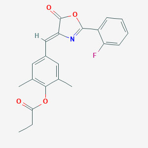 molecular formula C21H18FNO4 B416367 4-[(2-(2-fluorophenyl)-5-oxo-1,3-oxazol-4(5H)-ylidene)methyl]-2,6-dimethylphenyl propionate 