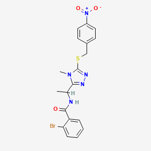 molecular formula C19H18BrN5O3S B4163693 2-bromo-N-(1-{4-methyl-5-[(4-nitrobenzyl)thio]-4H-1,2,4-triazol-3-yl}ethyl)benzamide 