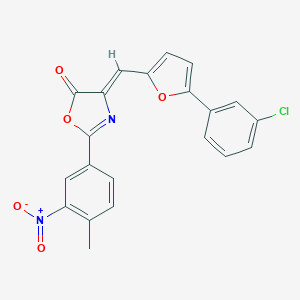 molecular formula C21H13ClN2O5 B416376 4-{[5-(3-chlorophenyl)-2-furyl]methylene}-2-{3-nitro-4-methylphenyl}-1,3-oxazol-5(4H)-one 