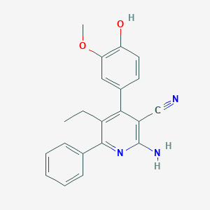 molecular formula C21H19N3O2 B416377 2-Amino-5-ethyl-4-(4-hydroxy-3-methoxyphenyl)-6-phenylnicotinonitrile 