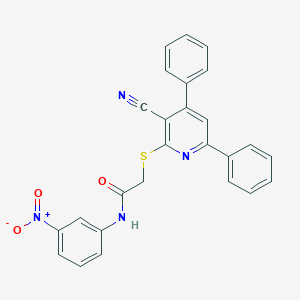 molecular formula C26H18N4O3S B416378 2-(3-cyano-4,6-diphenylpyridin-2-ylthio)-N-(3-nitrophenyl)acetamide 