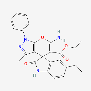 molecular formula C25H24N4O4 B4163866 ethyl 6'-amino-5-ethyl-3'-methyl-2-oxo-1'-phenyl-1,2-dihydro-1'H-spiro[indole-3,4'-pyrano[2,3-c]pyrazole]-5'-carboxylate 