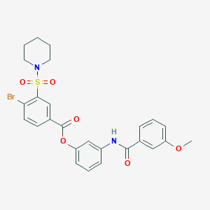 molecular formula C26H25BrN2O6S B416387 3-[(3-Methoxybenzoyl)amino]phenyl 4-bromo-3-(1-piperidinylsulfonyl)benzoate 