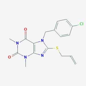 molecular formula C17H17ClN4O2S B416392 7-(4-chlorobenzyl)-1,3-dimethyl-8-(prop-2-en-1-ylsulfanyl)-3,7-dihydro-1H-purine-2,6-dione CAS No. 303971-19-9