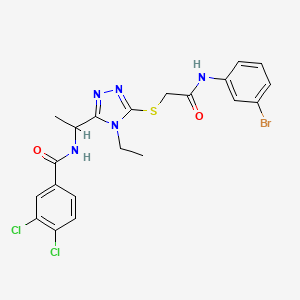 molecular formula C21H20BrCl2N5O2S B4163981 N-{1-[5-({2-[(3-bromophenyl)amino]-2-oxoethyl}thio)-4-ethyl-4H-1,2,4-triazol-3-yl]ethyl}-3,4-dichlorobenzamide 