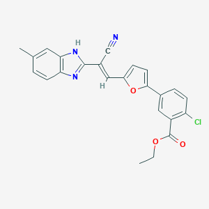 molecular formula C24H18ClN3O3 B416408 ethyl 2-chloro-5-{5-[2-cyano-2-(6-methyl-1H-benzimidazol-2-yl)vinyl]-2-furyl}benzoate 