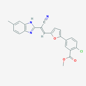 molecular formula C23H16ClN3O3 B416410 methyl 2-chloro-5-{5-[2-cyano-2-(6-methyl-1H-benzimidazol-2-yl)vinyl]-2-furyl}benzoate 