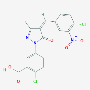 molecular formula C18H11Cl2N3O5 B416411 2-chloro-5-(4-{4-chloro-3-nitrobenzylidene}-3-methyl-5-oxo-4,5-dihydro-1H-pyrazol-1-yl)benzoic acid 