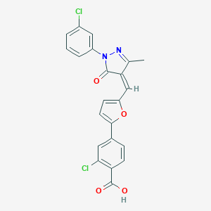 molecular formula C22H14Cl2N2O4 B416412 2-chloro-4-(5-{[1-(3-chlorophenyl)-3-methyl-5-oxo-1,5-dihydro-4H-pyrazol-4-ylidene]methyl}-2-furyl)benzoic acid 