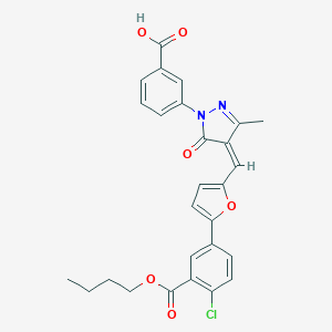 molecular formula C27H23ClN2O6 B416416 3-[4-({5-[3-(butoxycarbonyl)-4-chlorophenyl]-2-furyl}methylene)-3-methyl-5-oxo-4,5-dihydro-1H-pyrazol-1-yl]benzoic acid 