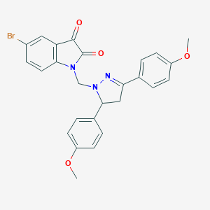 molecular formula C26H22BrN3O4 B416421 1-((3,5-bis(4-methoxyphenyl)-4,5-dihydro-1H-pyrazol-1-yl)methyl)-5-bromoindoline-2,3-dione CAS No. 331988-66-0