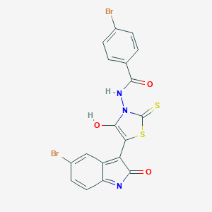 molecular formula C18H9Br2N3O3S2 B416431 4-bromo-N-[5-(5-bromo-2-oxo-1,2-dihydro-3H-indol-3-ylidene)-4-oxo-2-thioxo-1,3-thiazolidin-3-yl]benzamide 