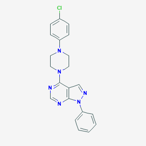molecular formula C21H19ClN6 B416434 4-[4-(4-chlorophenyl)-1-piperazinyl]-1-phenyl-1H-pyrazolo[3,4-d]pyrimidine 