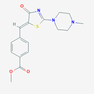 molecular formula C17H19N3O3S B416450 methyl 4-[(2-(4-methyl-1-piperazinyl)-4-oxo-1,3-thiazol-5(4H)-ylidene)methyl]benzoate 