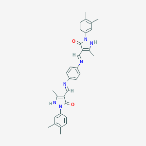 molecular formula C32H32N6O2 B416460 2-(3,4-dimethylphenyl)-4-{[4-({[1-(3,4-dimethylphenyl)-3-methyl-5-oxo-1,5-dihydro-4H-pyrazol-4-yliden]methyl}amino)anilino]methylene}-5-methyl-2,4-dihydro-3H-pyrazol-3-one 