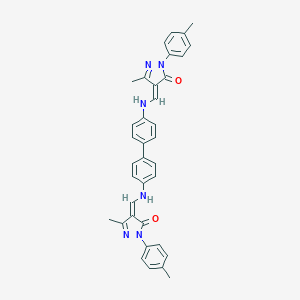 molecular formula C36H32N6O2 B416461 5-methyl-4-({[4'-({[3-methyl-1-(4-methylphenyl)-5-oxo-1,5-dihydro-4H-pyrazol-4-ylidene]methyl}amino)[1,1'-biphenyl]-4-yl]amino}methylene)-2-(4-methylphenyl)-2,4-dihydro-3H-pyrazol-3-one 